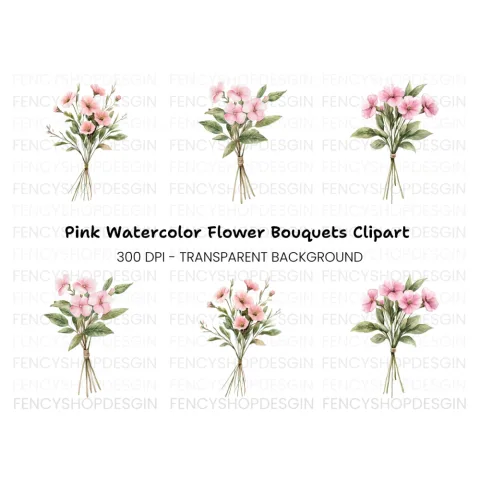 Pink Floral Bouquet Clipart Bundle