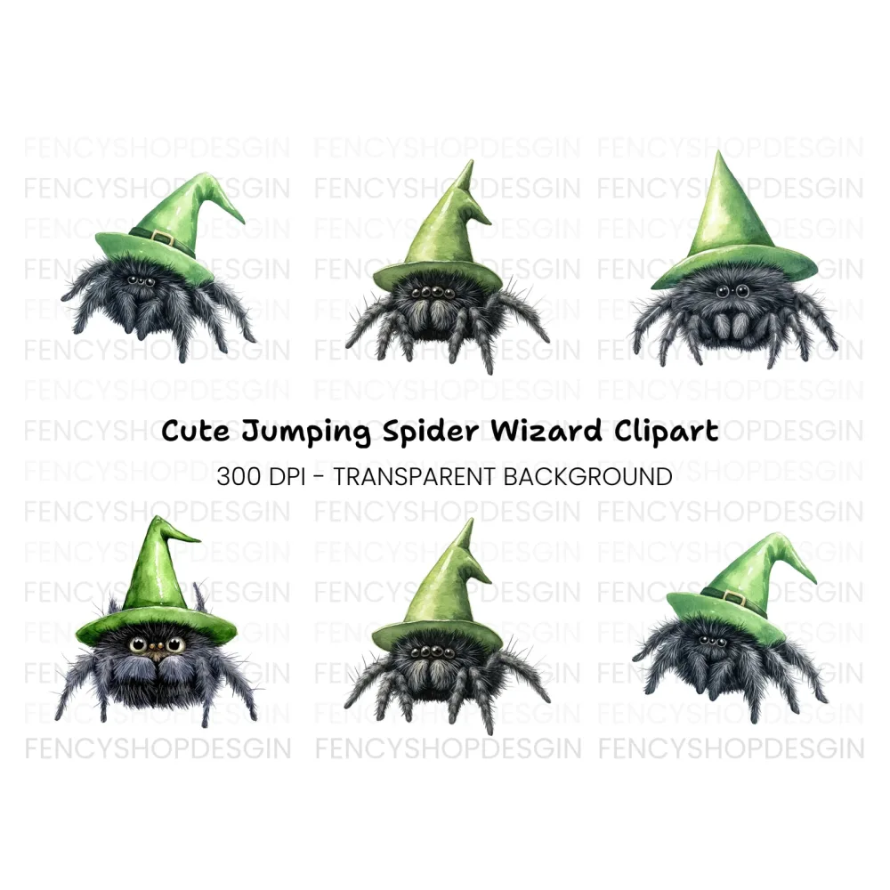 Cute Spider Witch Hat Halloween Clipart Bundle