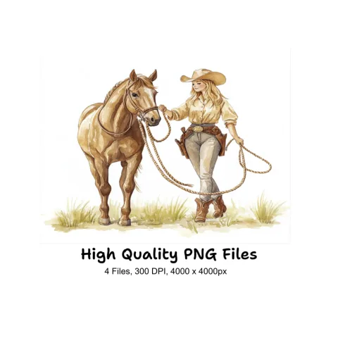 Cowgirl and Horse Clipart Bundle