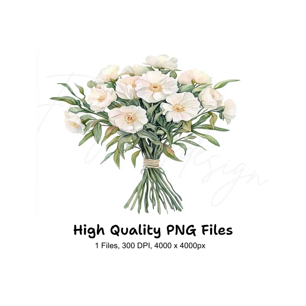 Elegant White Floral Bouquet Clipart Bundle