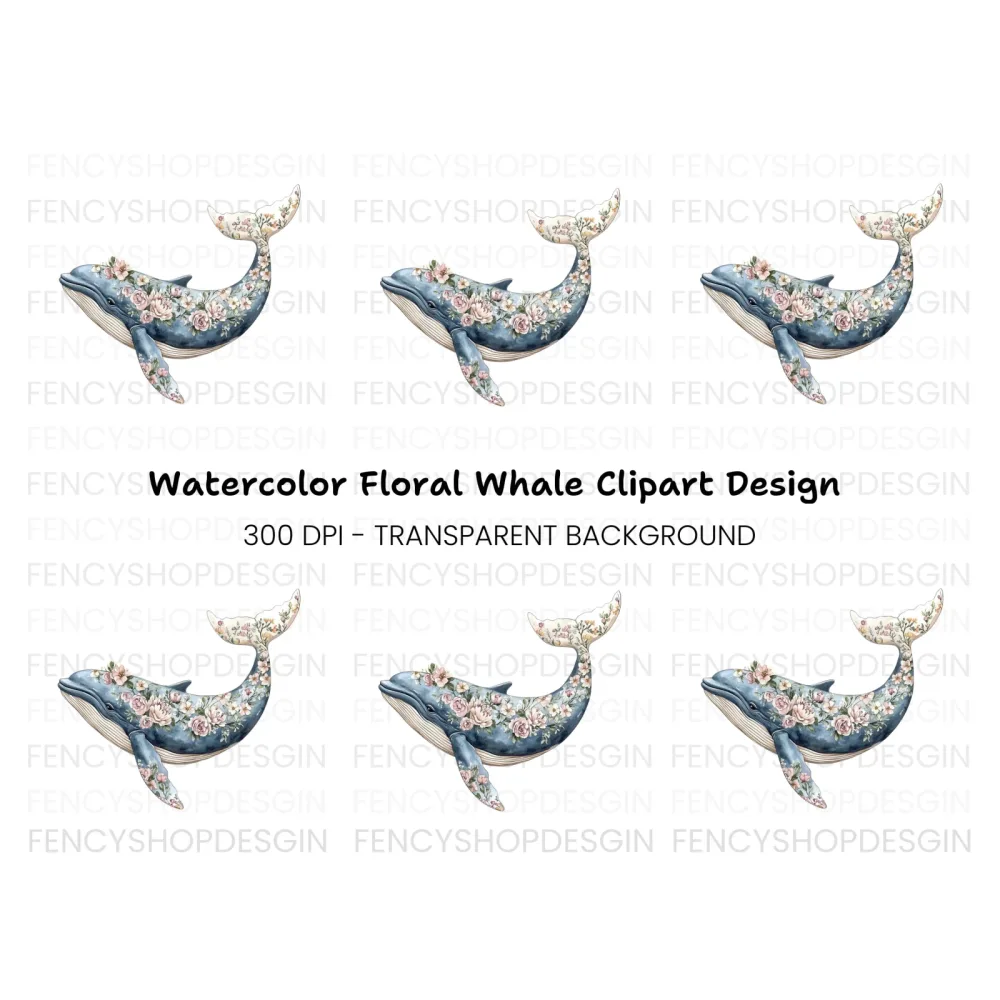 Floral Whale Clipart Bundle