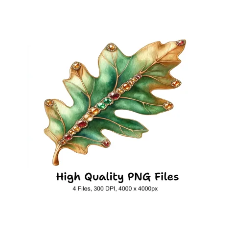 Jeweled Oak Leaves Clipart Bundle
