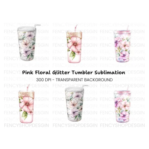 Pink Floral Tumbler Clipart Bundle