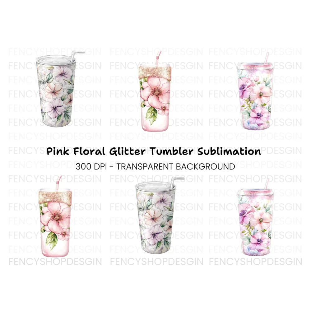 Pink Floral Tumbler Clipart Bundle