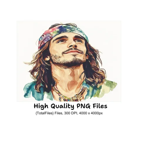 Hippie Men Portraits Clipart Bundle