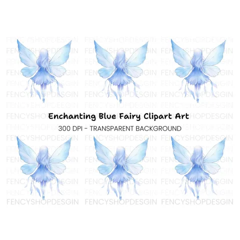 Enchanting Blue Fairy with Wings Clipart Bundle