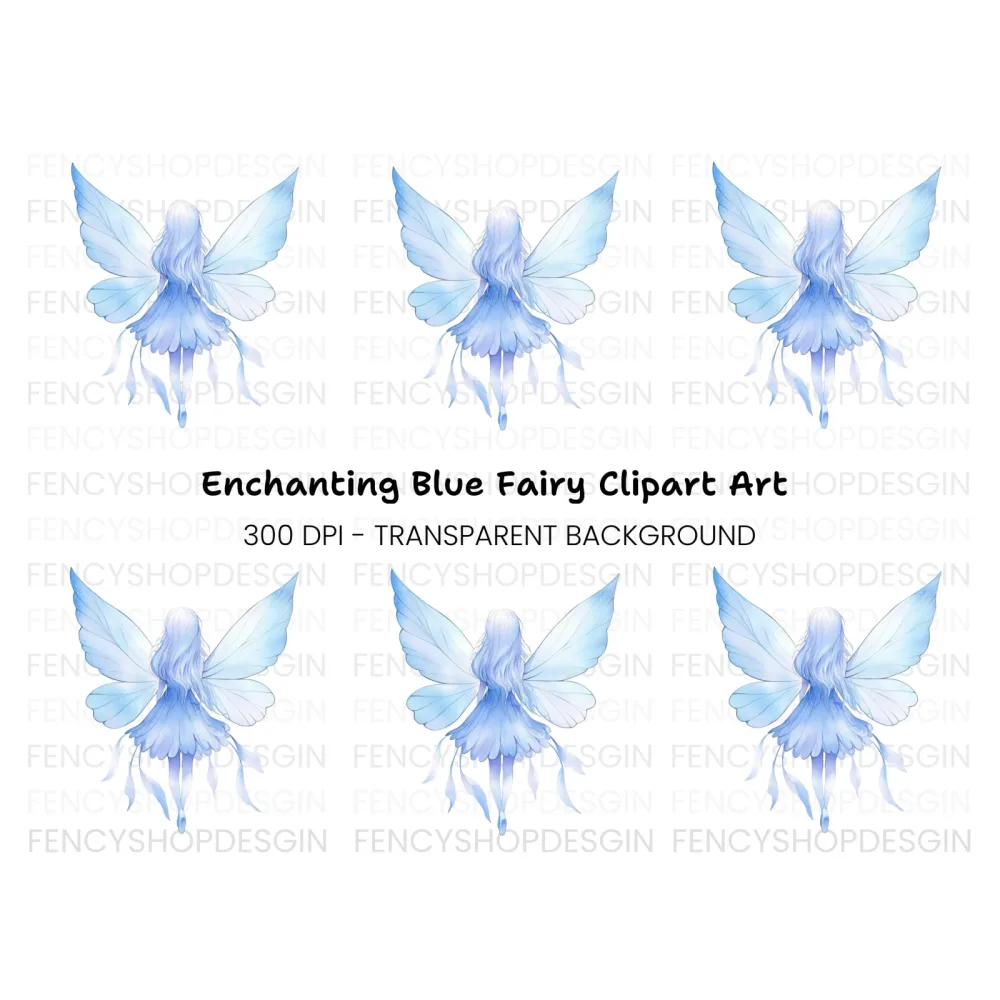 Enchanting Blue Fairy with Wings Clipart Bundle