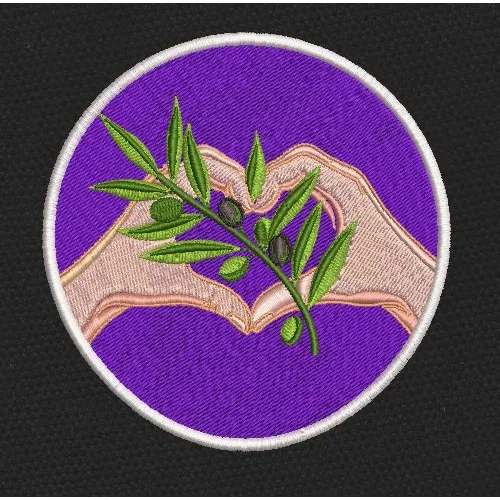 Olive Branch Heart Purple & Green Embroidery Design