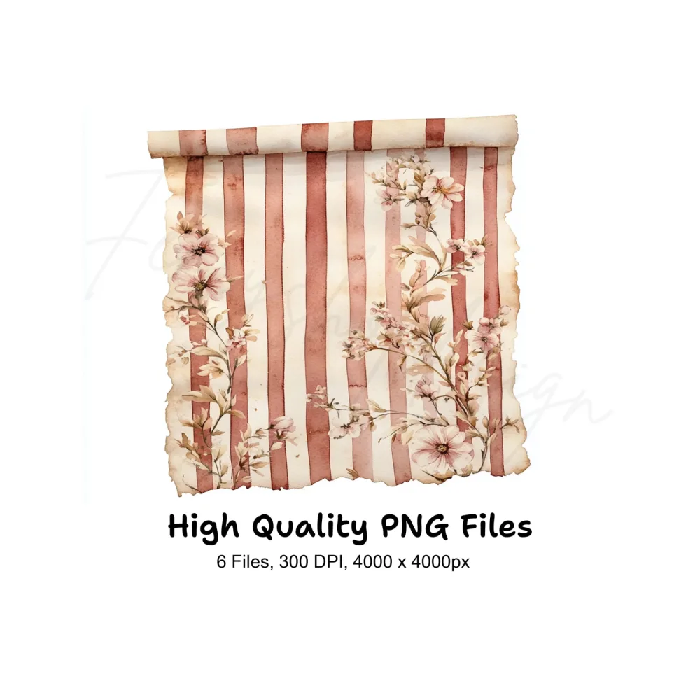 Floral Striped Scroll Clipart Bundle