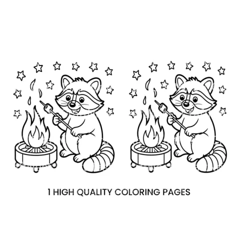 Raccoon Roasting Marshmallow Coloring Books