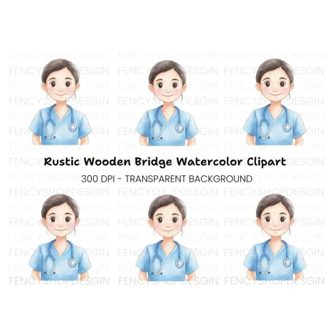 Friendly Nurse with Stethoscope Clipart Bundle