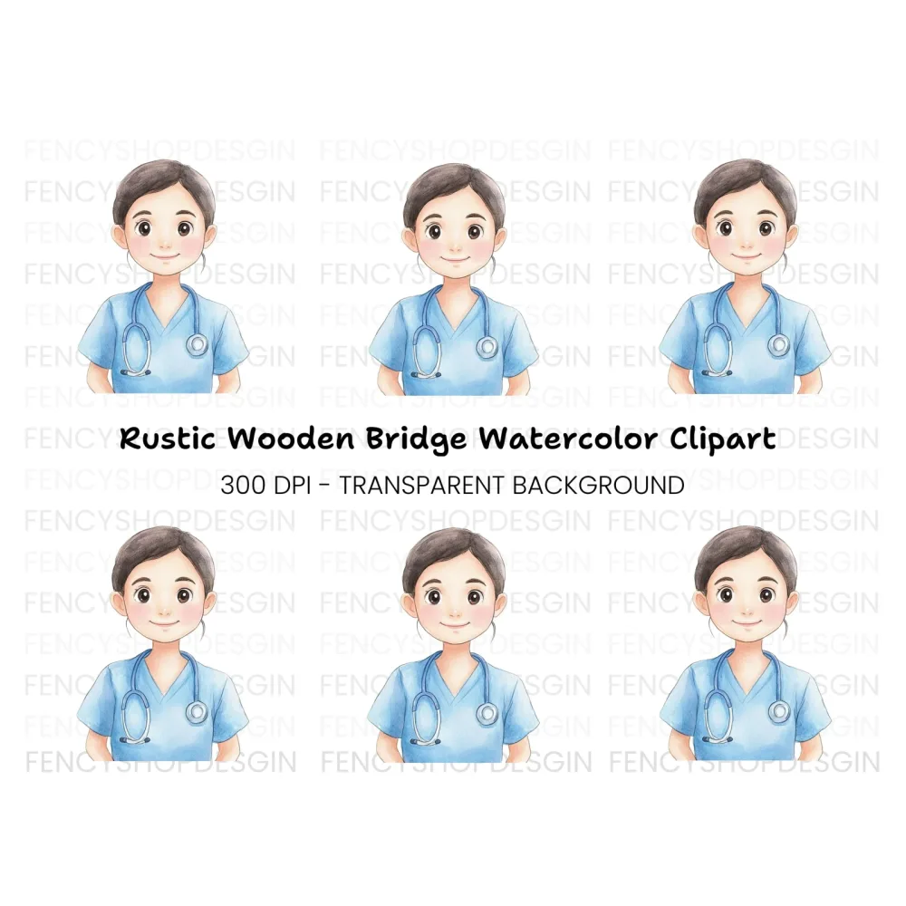 Friendly Nurse with Stethoscope Clipart Bundle