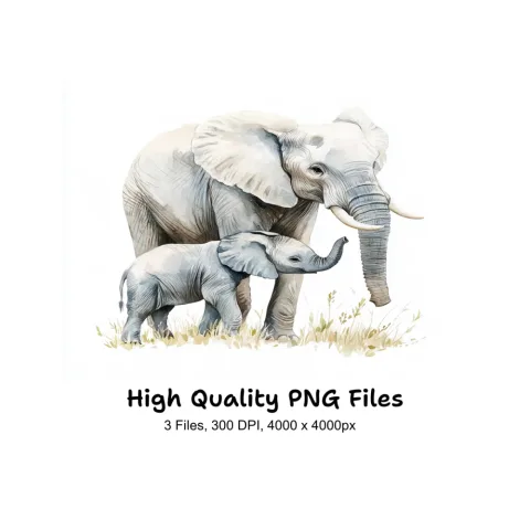 Cute Elephant Mother and Baby Clipart Bundle