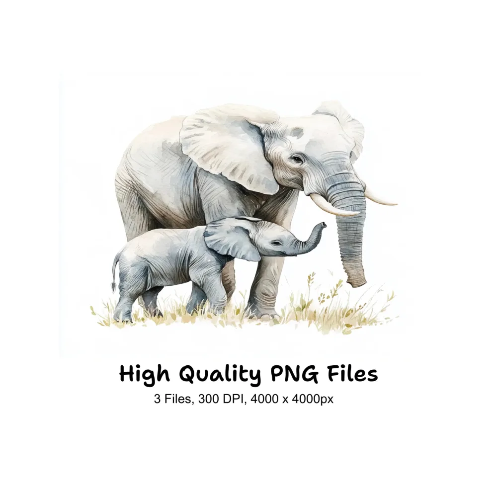 Cute Elephant Mother and Baby Clipart Bundle