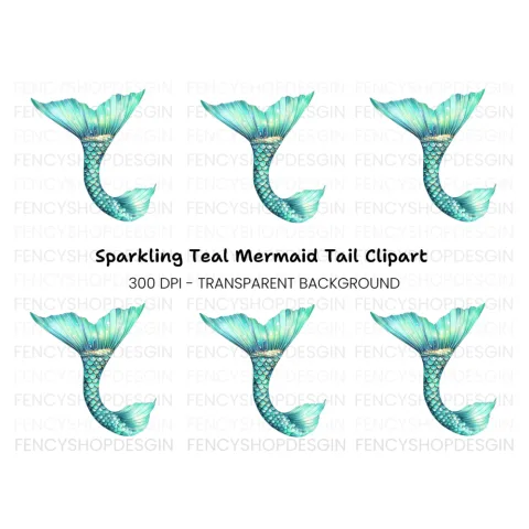 Sparkling Teal Mermaid Tail Clipart Bundle