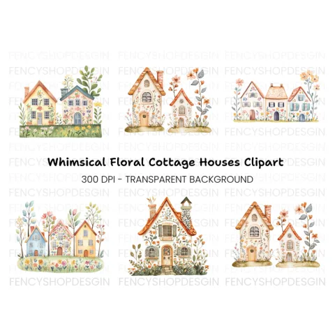 Floral Houses Clipart Bundle