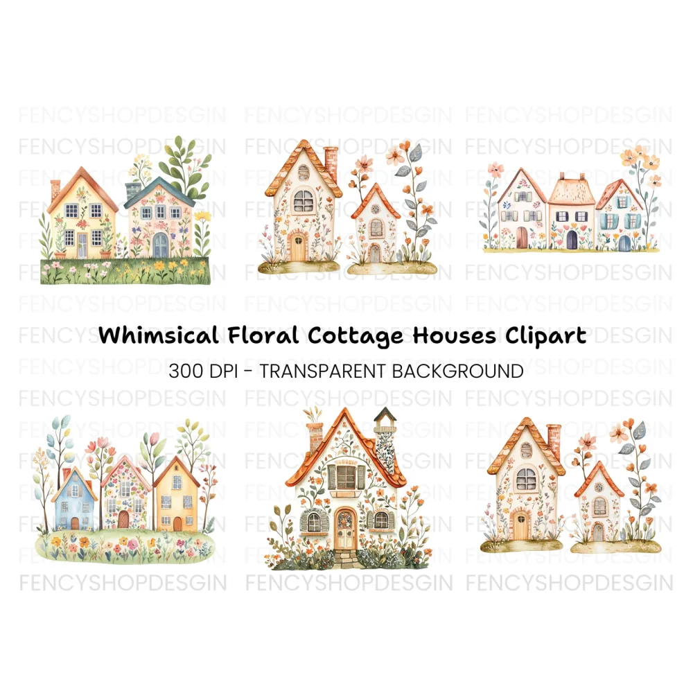 Floral Houses Clipart Bundle