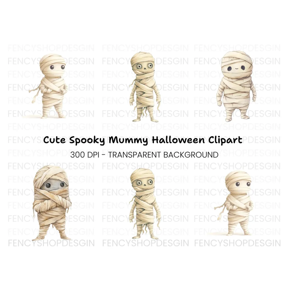 Cute Halloween Mummy Clipart Bundle