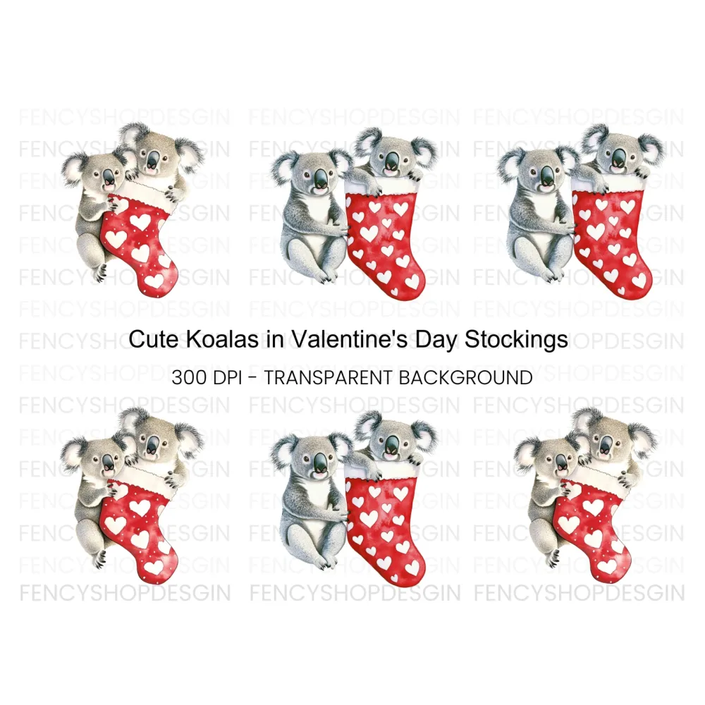 Cute Koalas in Valentine Stockings Clipart Bundle