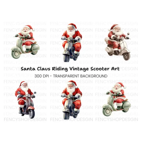 Santa Riding Vespa Clipart Bundle