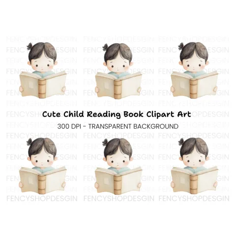 Cute Girl Reading Book Clipart Bundle