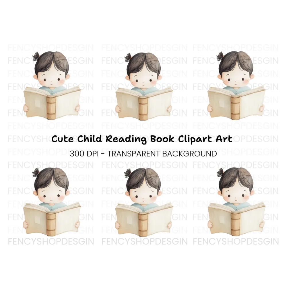 Cute Girl Reading Book Clipart Bundle