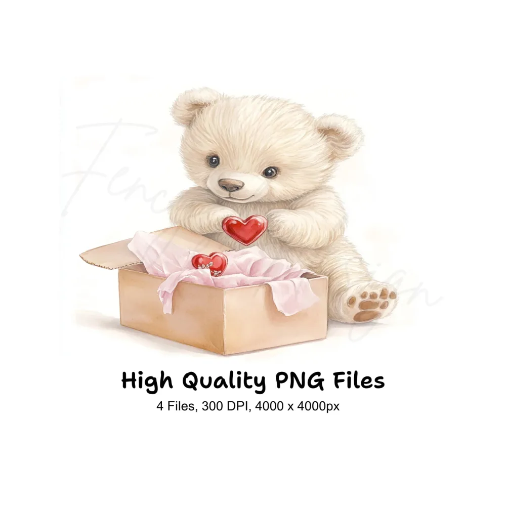 Cute Teddy Bear with Gift Box Clipart Bundle