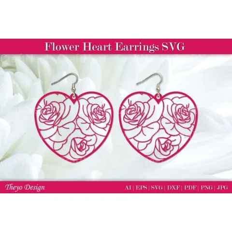 Flower Heart Earrings SVG Bundle