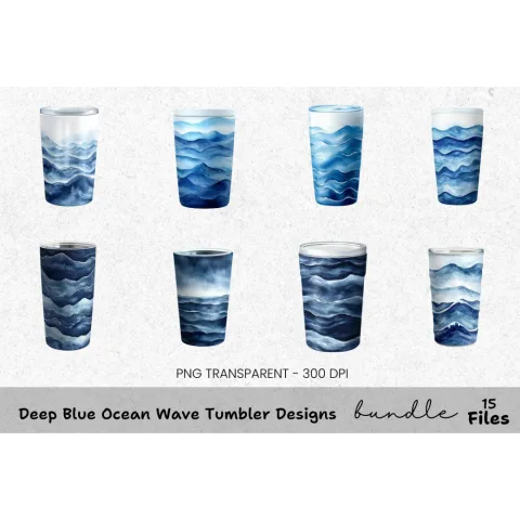Deep Blue Ocean Wave Tumbler Designs Clipart Bundle