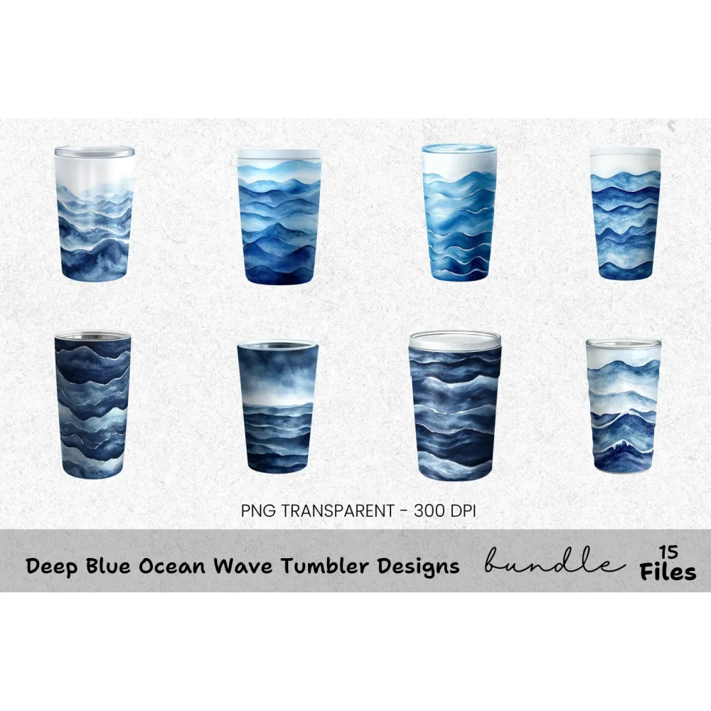 Deep Blue Ocean Wave Tumbler Designs Clipart Bundle