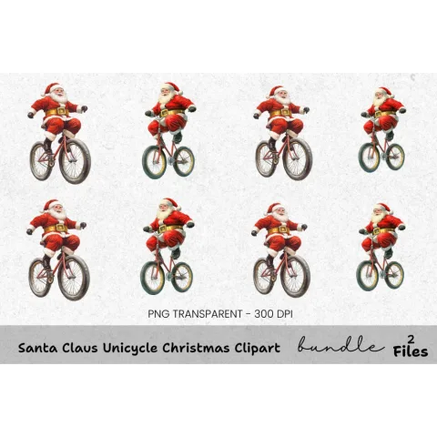 Santa Claus Unicycle Christmas Clipart Bundle