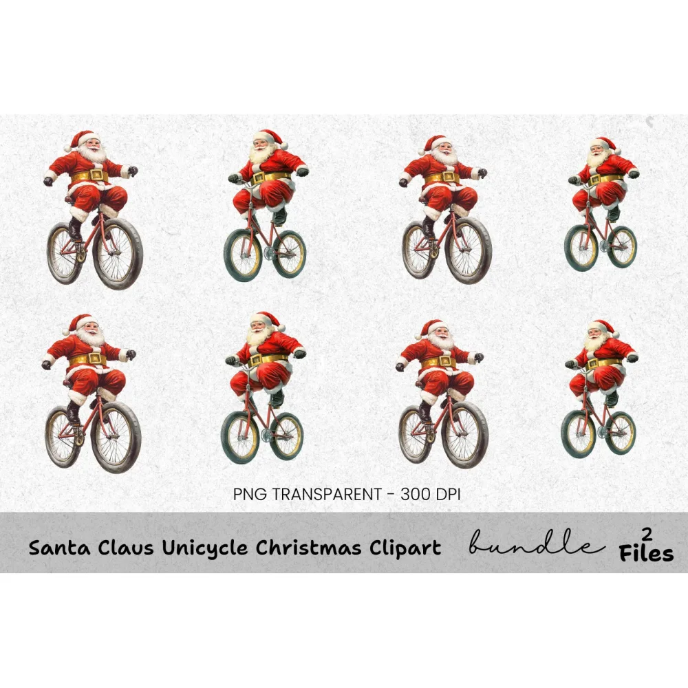 Santa Claus Unicycle Christmas Clipart Bundle