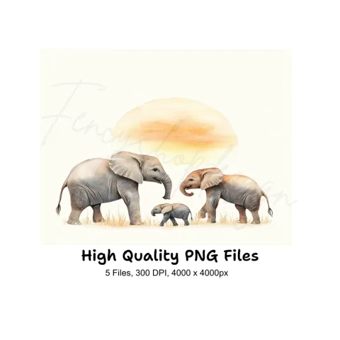 Elephant Family Sunset Clipart Bundle