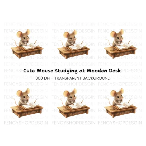Little Mouse at Desk Clipart Bundle