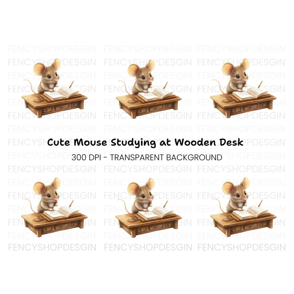 Little Mouse at Desk Clipart Bundle