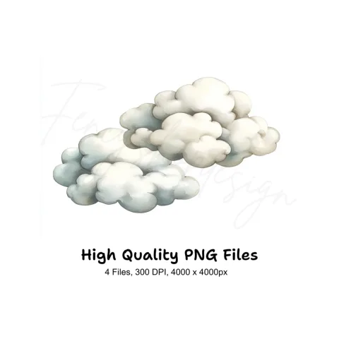 Fluffy Cotton Clouds Botanicals Clipart Bundle