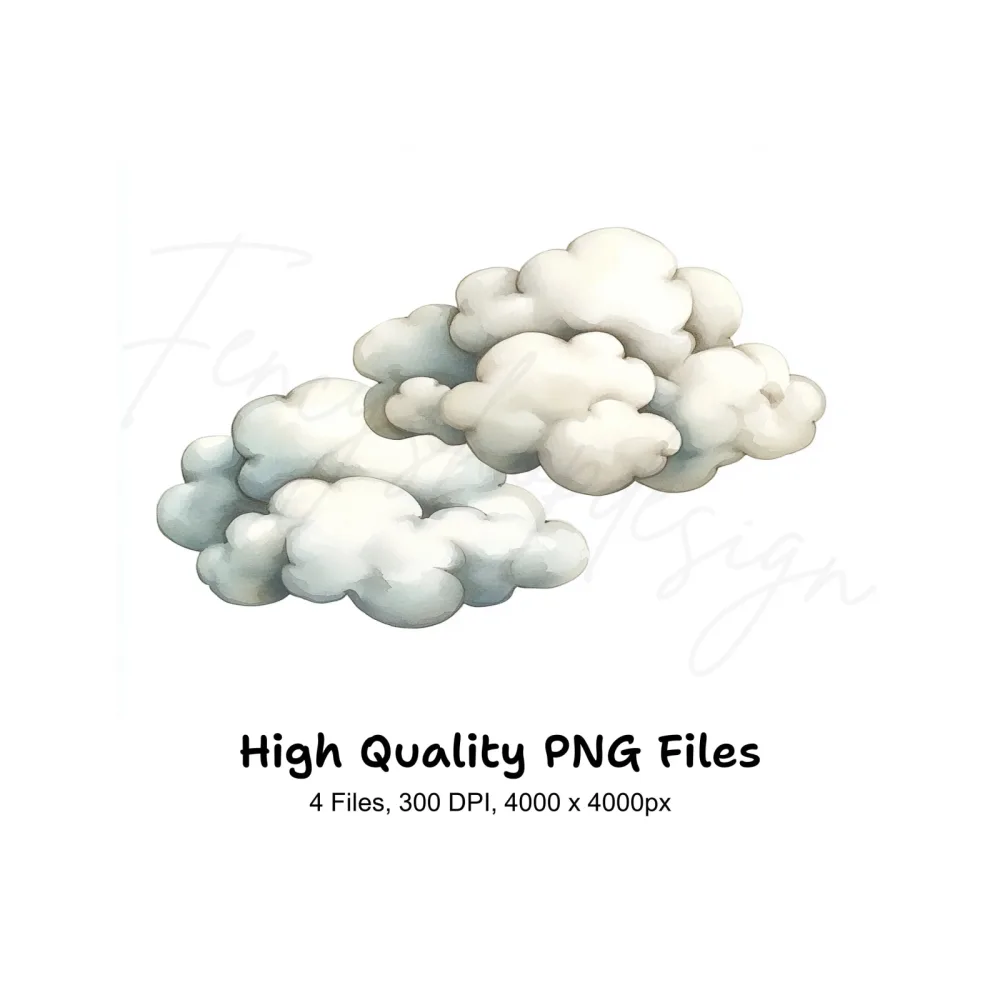 Fluffy Cotton Clouds Botanicals Clipart Bundle