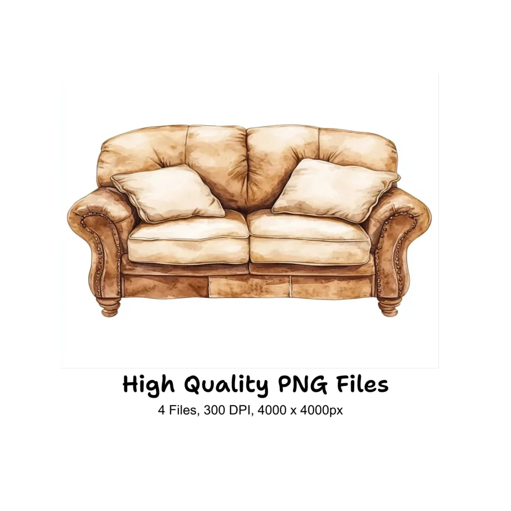 Cozy Leather Sofa Clipart Bundle