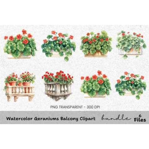 Geraniums Balcony Clipart Bundle