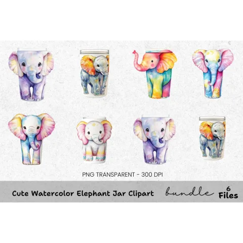 Cute Elephant Jar Clipart Bundle