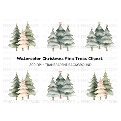 Christmas Trees with Stars Clipart Bundle