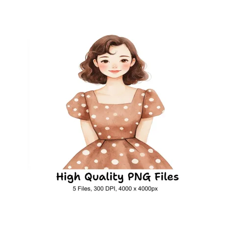 Cute Polka Dot Dress Girls Clipart Bundle