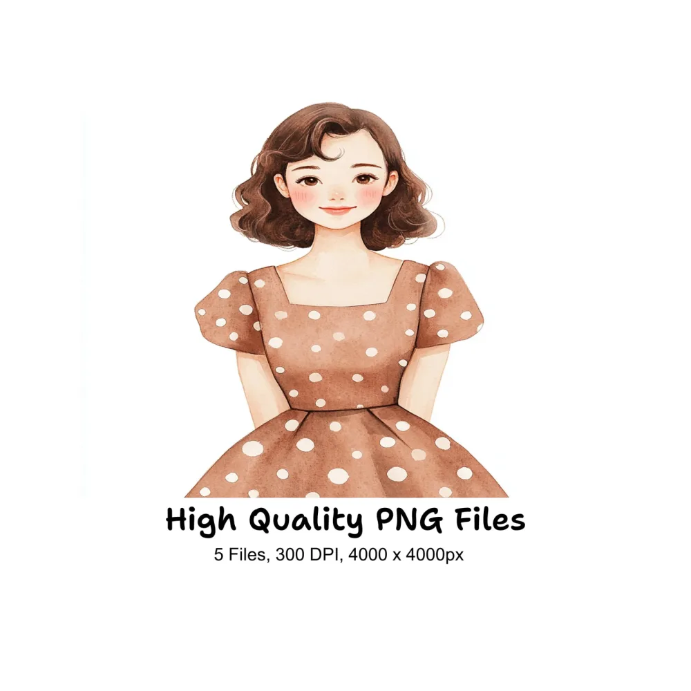 Cute Polka Dot Dress Girls Clipart Bundle