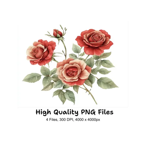 Elegant Red and White Rose Clipart Bundle