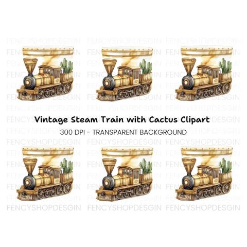Vintage Train and Cactus Clipart Bundle