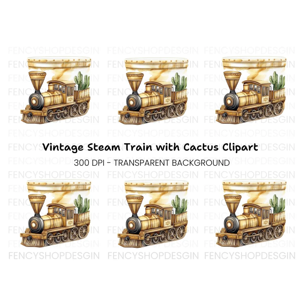 Vintage Train and Cactus Clipart Bundle