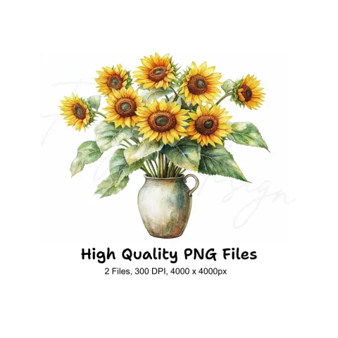 Sunflower Bouquets in Vases Clipart Bundle