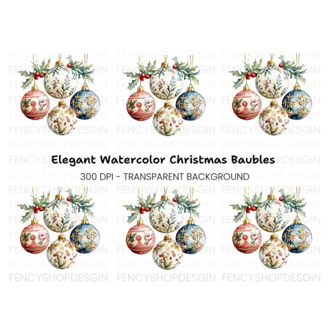 Elegant Christmas Ornaments Clipart Bundle