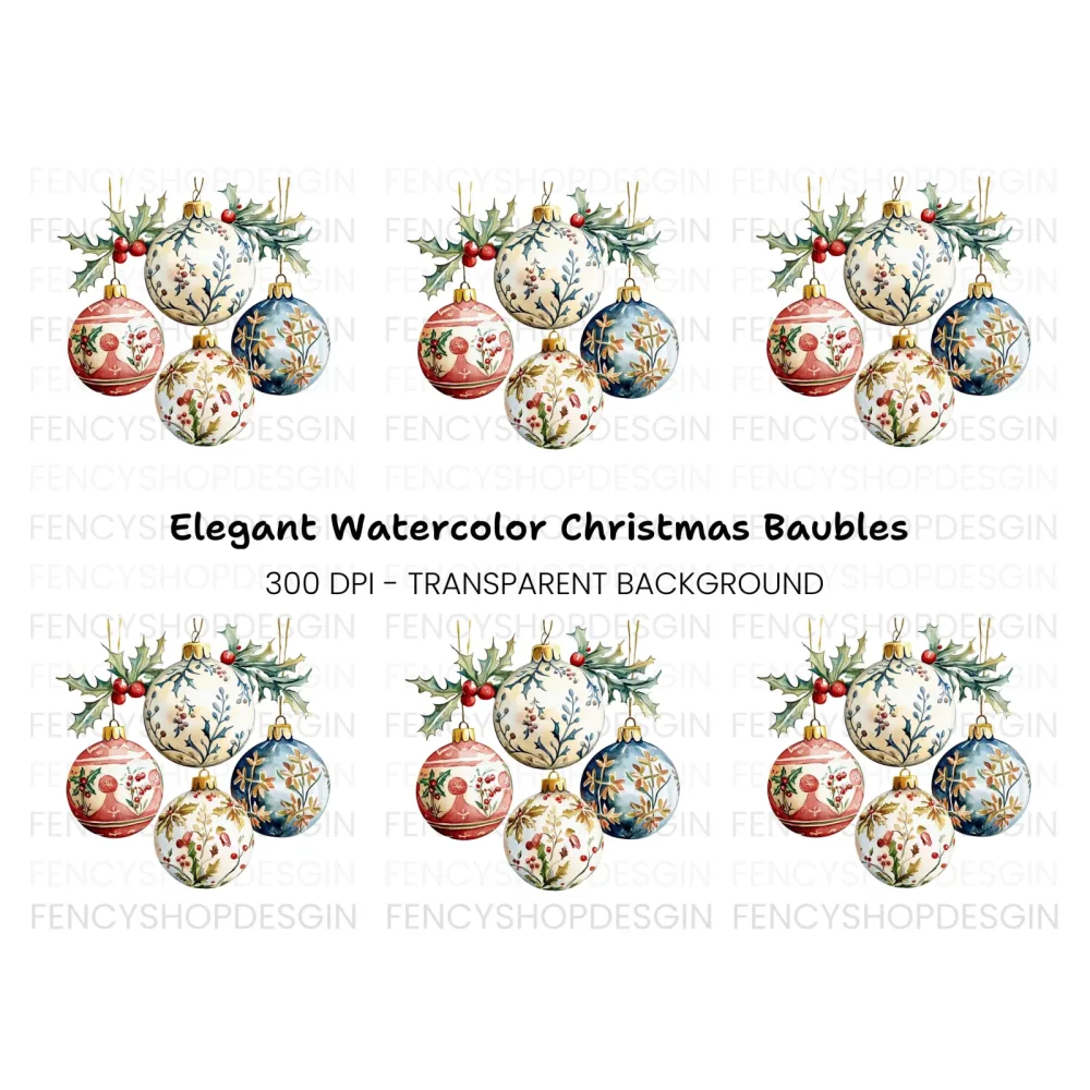 Elegant Christmas Ornaments Clipart Bundle