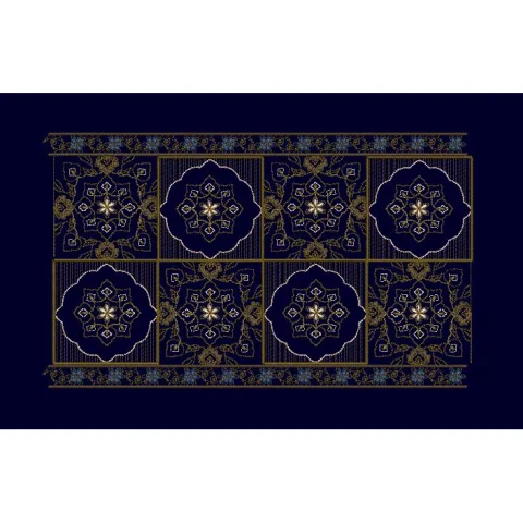 Mughal Medallion Tile Navy & Gold Embroidery Design